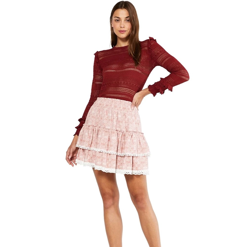 Misa Los Angeles Pink Tiered Mini Skirt - the Banu in Pink Tile